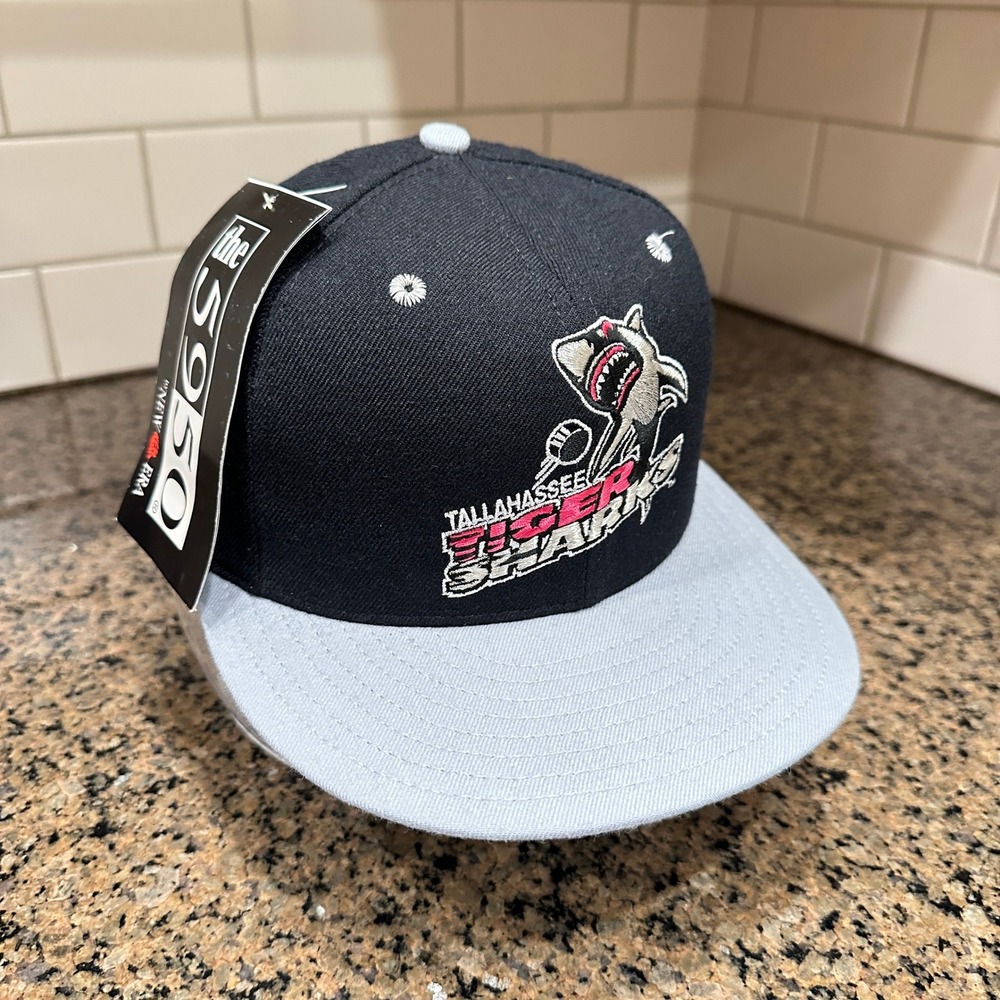 Vtg 90s Tallahassee Tiger Sharks ECL Hockey New Era 5950 Hat US Made Deadstock